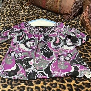 Chic Purple and Black Patterned Blouse